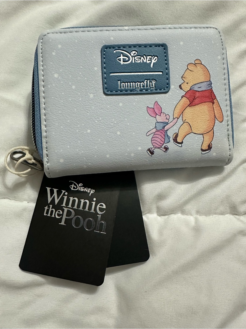 Loungefly Disney Winnie the Pooh Light Blue Zip Wallet with Pooh & Piglet